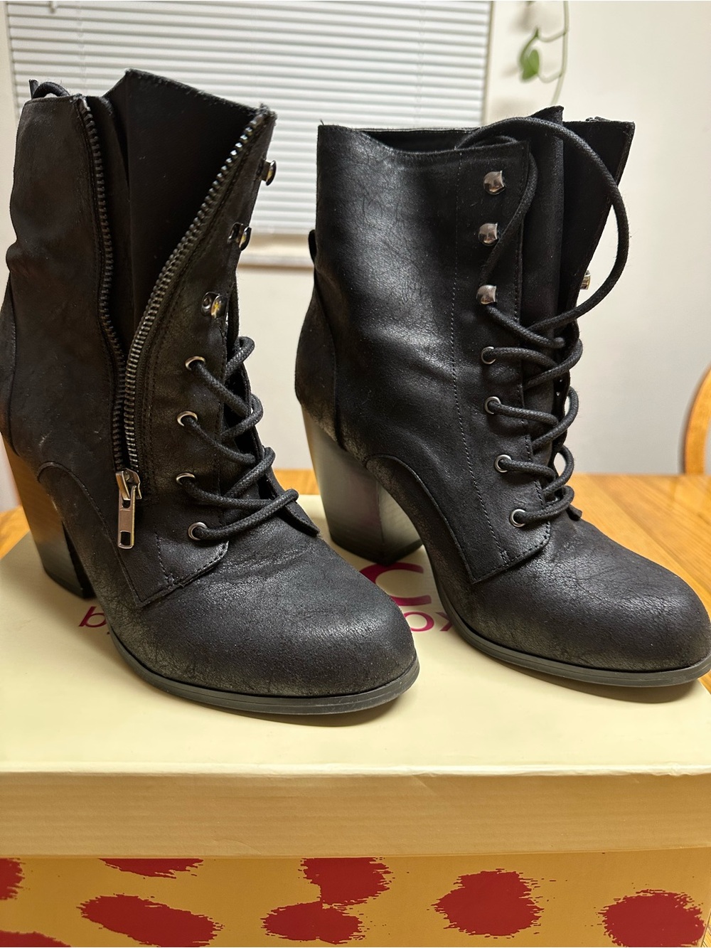 Dolce by Mojo Moxy Black Lace-Up Ankle Boots with Side Zip